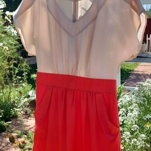 Red Angel sleeves sheen pocket sheath dress